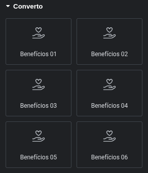 No painel de widgets: Benefícios 01 a 06.